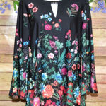 Investments Ladies XL Black Floral Long Bell Sleeve Tunic Blouse Top V-Neck Photo 0