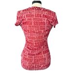 Guess Vtg Y2K Logocentric Ruched V Neck Red T Shirt Size Small Hip Hop Pop Core Photo 1