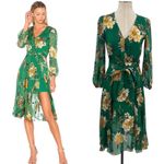 Alice + Olivia Coco Dress Floral Print Long Sleeve Silk Green Size US 2 Photo 1