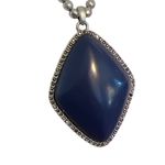 Lucky Brand Silver Tone Necklace Blue Agate Pendant Slide Adj Boho Marcasite Photo 1