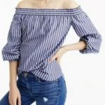 J.Crew  Blue & White Striped Off the Shoulder Top Photo 5