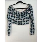 Urban Outfitters  Top Large Off Shoulder Teal Geometric‎ Long Sleeve Crop Top B11 Photo 3