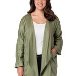 Jessica Simpson Finn Embroidered Draped Trench Jacket in Olive Green Size 1X Photo 2