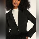 Lulus Celebratory Sweetie Crop Blazer Ostrich Feather Black Large Cocktail Chic Photo 5