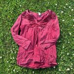 Free People  3/4 Sleeve Red Knit Blouse Boho V Neck Pullover Photo 1