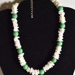 Beachy Chic Stacked White Shell Green Bead Lobster Claw Clasp Choker Necklace Photo 0