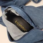 Liliana Womens Blue Denim Thigh High Stretch Stilettos Heels Zip Boots Size 10 Photo 7