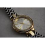 Charming Charlie  Gold Tone Rhinestone Accent Black/White ZigZag Band Watch Photo 3