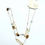A New Day Necklace Long Beaded Faux Pearl Tortoise Shell Gold Tone Photo 0