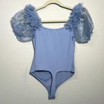 Free People NEW Pretty Petals Bodysuit Organza Puff Sleeve Blue Lilac XS Dainty Photo 3