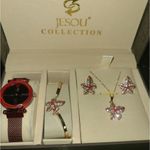Jesou Watch, Necklace, earring‎ and bracelet set Red Photo 0