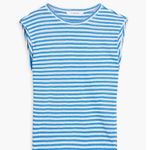 Frame Striped Organic Linen Roll Cuff Muscle Tee Blue White XS NEW Photo 6