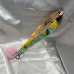 Handmade Colorful Lemon Wristlet Keychain with Light Pink Pompom Photo 3