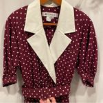 Funky 80’s Ms. Chaus maroon polka bot wide collar vneck belted midi dress Red Size 10 Photo 1
