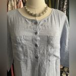 Andrea Jovine Blue 3/4 Sleeve Bib Collar Tunic 100% Linen Chambray Photo 1