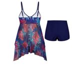#0030 Chama Plus Size V Neck Swimsuit Sexy Mesh Tankini with Boyshorts Blue Photo 7