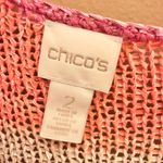 Chico's Chico’s Open Knit Stripe Asymmetrical Hem 3/4 Sleeve Sweater Pink Orange 2 Photo 2
