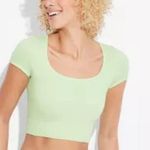 Wild Fable NWT Women's Short Sleeve Square Neck Fitted Seamless top Green crop Photo 1