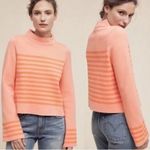 Anthropologie Moth Mock Neck Bell Sleeve Striped Sweater Size M/L Coral Orange Photo 1