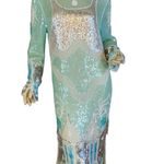 VINTAGE 1980’S ZEBUN AQUA BLUE AND SILVER SEQUINS SILK ABSTRACT PRINT DRESS (M) Size M Photo 0