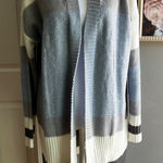 Striped Open Front Cardigan Sweater Long Sleeve Knitwear Duster Small Coastal Gray Photo 0