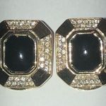 Christian Dior  Gold Tone CZ Rhinestone Black Clip Earrings Photo 0