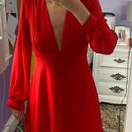 Lulus Red Plunge Long Sleeve Formal Dress Photo 0