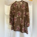 Old Navy  Brown Pink Pleated Blouse with 3/4 Sleeves Photo 2