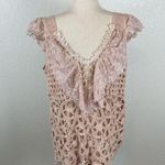 Baby pink BoHo fairycore coquette crochet floral lace tank sweater women’s L Size L Photo 0