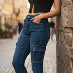 Hollister  Highest Rise Cargo Flare Jeans Dark Wash Soft Stretch W26 L31 Size 3R Photo 0