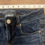 American Eagle  Denim Shorts Womens Size 4 Super Stretch Midi Dark Wash Raw Hem Photo 2