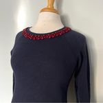 J.Crew Navy Blue Maroon Beaded Crewneck Sweater Size XS Holiday Cozy Photo 2
