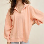 Aerie  Oversized V Neck Pullover Hoodie Sweatshirt Orange Coral XS Photo 0