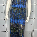 Derek Heart  One-Piece Romper Jumpsuit Blue w/ Peacock Feathers Size Small Photo 0