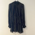 Anthropologie  O.P.T. Black & Gold Mock Neck Metallic Smocked Dress Size L Photo 2