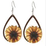 Sunflower Earrings Rustic Wood Teardrop Country Summertime Yellow Photo 4