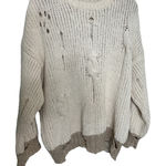 Umgee  Cream And Gold Distressed‎ Oversized Cable knit Sweater Small Photo 0