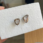 Raw Crystal Stud Earrings Gold Accent‎ Minimalist Unique Oyster Southern Charm White Photo 0