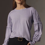 Pilcro  Crew-Neck Ruched & Smocked-Sleeve Lavender Top (Size XL) Photo 0