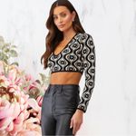 Free People 🍁 Finders Keepers Black and White Fitted Crop Top Photo 1