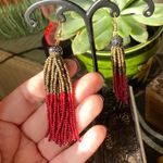 Red And Green Seed Bead Tassel Pave Crystal Earrings Photo 3