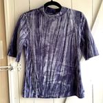 Pilcro Anthropologie  Velveteen Short Sleeve Mock Neck Blue Velvet Top Size S Photo 3