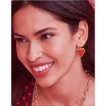 Kendra Scott NWT! Heart Gold Drop Earrings in Red Kyocera Opal Photo 2