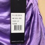 Elliatt NWT Elliat Women’s Cassini Satin Lilac Purple One Shoulder Faux Wrap Skirt Dress Photo 8