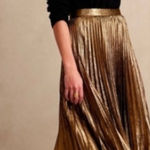 Kate Spade Gold Metallic Midi Skirt Size 8 Photo 0