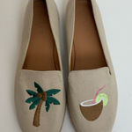 J Crew Beige Tan Tropical Embroidered Palm Tree Coconut Slip On Espadrilles Green Size 8 Photo 0