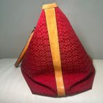 Coach Vintage 3602 Red Signature Jacquard Tote Bag Leather Trim Y2K Large Photo 7