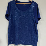 DKNY Woman’s 18-20 Short Sleeve Scoop Neck Blue With Sequins T Shirt Photo 0
