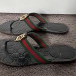 Gucci Interlocking GG Web Stripe Thong Sandals Black Flat Flip Flop Size EU 36.5 Photo 3
