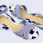 CAbi Tied Up Watercolor Blue Floral Striped Cotton Ankle Wrap Sandal 6013 8 NWOB Photo 8